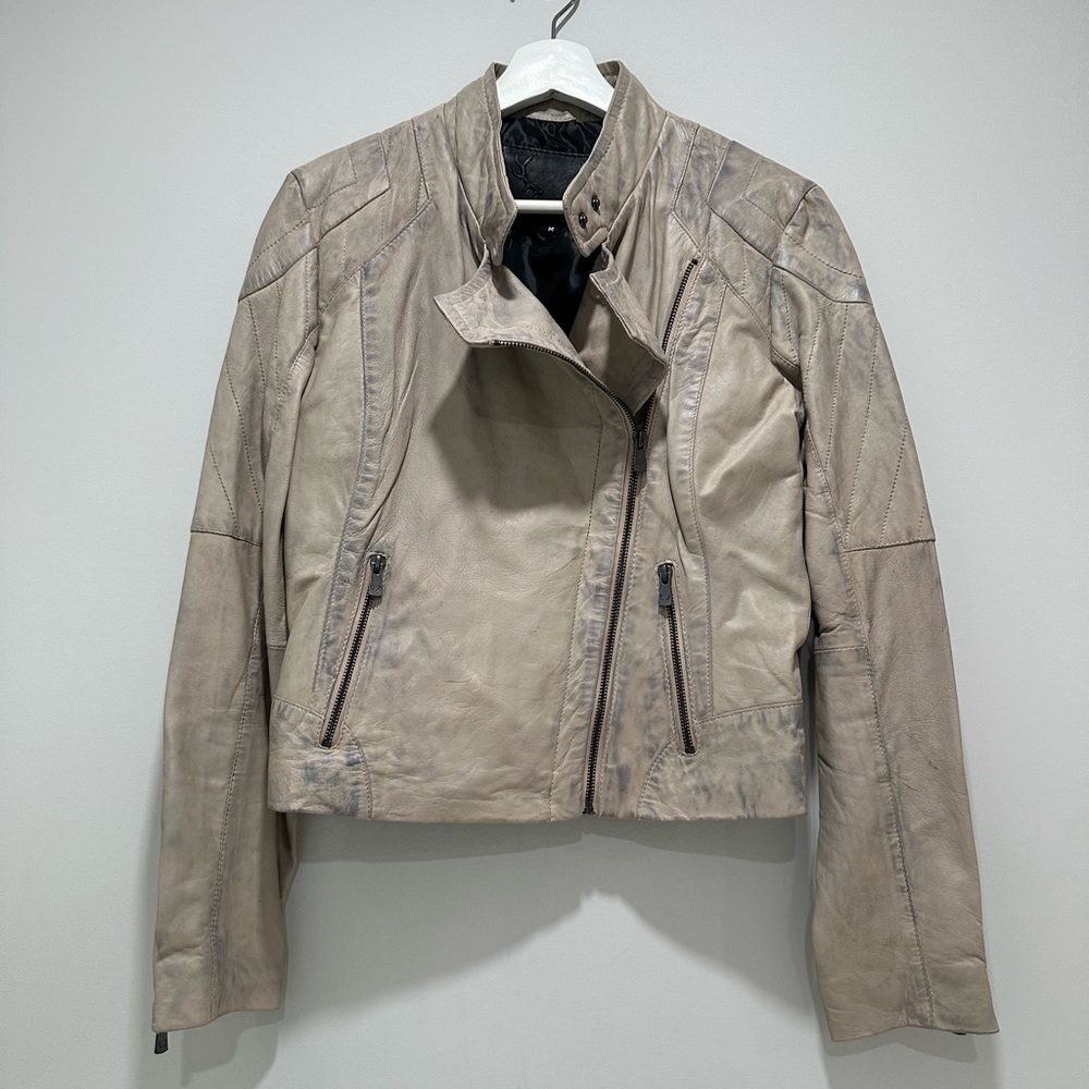 Bod & Christensen Distressed Look Tan Faux Leather Jacket Size M